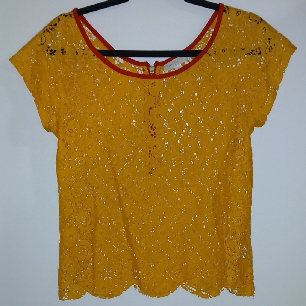 love, Fire Mustard Lace Blouse